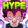 Anime character with glowing purple eyes and aura shouting with the word HYPE in green text above their head.