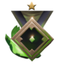 Diamond-shaped emblem with a glowing green center and a small gold star at the top.