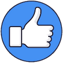 Hand with thumb pointing upward in a gesture of approval against a blue circle.