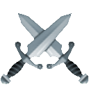 Two silver swords crossed in a classic X-shape design.