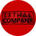 Lethal Company text inside a black rectangle on a red circular background.