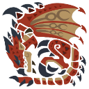 A stylized red and gray dragon icon designed in a flat, tribal art style.