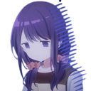 Nagisa Kubo with a deadpan, exhausted expression and purple-tinted hair.