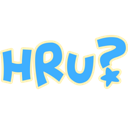 The letters HRU followed by a question mark in a blue, rounded font with a light yellow outline.