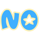 The word NO written in blue bubble letters with a yellow star cutout inside the letter O.
