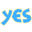 The word yes written in bold blue letters with a yellow outline.