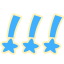Three blue exclamation points with yellow-outlined stars at the base, arranged side by side.