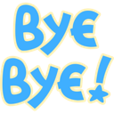 Blue bubbly text that reads BYE BYE! with a small star accent.