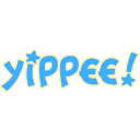 Yippee text in a blue, rounded font with small yellow stars on either side.