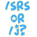 Text reading ISRS OR IJ? in a blue bubbly font decorated with small white stars against a black background.