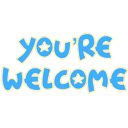 Text reading YOU'RE WELCOME in a blue, rounded pixel font with small white stars inside the O letters.