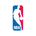 NBA logo featuring a white basketball player silhouette against a blue and red background.
