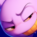 A purple character with a smug, skeptical expression looking sideways.