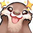 An adorable brown otter with a wide, happy smile and sparkling stars around its head.