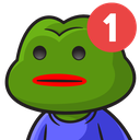 A green frog character wearing a blue shirt with a red notification badge containing the number one in the corner.