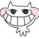 A low-quality drawing of a person with cat ears grinning very widely.