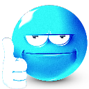 A blue sphere with a smug expression giving a thumbs up gesture.