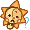 A cute sun-shaped character with a confused expression and a blue question mark next to it.