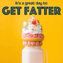 A giant milkshake topped with a pink frosted donut and whipped cream against a bright yellow background with the text it's a…