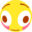 Yellow emoji face with large white eyes and pink blush marks on the cheeks looking shocked and confused.