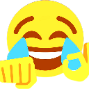 Yellow face laughing with tears while holding out a fist and an ok hand gesture.