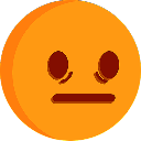 Orange circular face with a blank, deadpan expression and dark eyes.