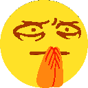 Yellow smiley face with skeptical eyes and hands pressed together in a pleading gesture.
