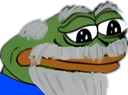 A green cartoon frog with a gray beard and gray hair looking tired.