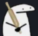 Flork character holding a wooden rolling pin with a blank expression.