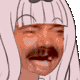 Anime girl character with a laughing man's face superimposed over her own.