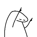 A simple black and white line-art stick figure with a smug expression pointing its finger upward.
