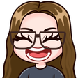 A cartoon girl with long brown hair and glasses laughing with her eyes closed and mouth wide open.