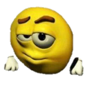 A 3D yellow smiley face with heavy eyelids and a smug, judgmental expression.
