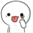 A simple white cartoon character with a round head sticking its tongue out while using its hand to poke its own eye.