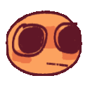 An orange circle face with large eyes that rapidly blinks and squints in a jittery animation.