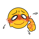 A yellow circular face with a shy smile, heavy red blushing, and a hand scratching the back of its head.