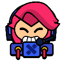 A cartoon girl with pink hair wearing a headset and gritting her teeth while speaking into a microphone.