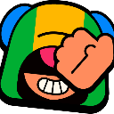 Leon from Brawl Stars wearing a green and yellow hoodie, throwing a punch toward the camera with a determined expression.