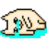 A small beige creature with a sad expression melting into a bright blue puddle of tears.