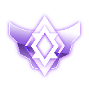 A stylized, glowing purple and silver geometric rank emblem badge.