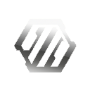 A metallic silver hexagon icon with diagonal cutouts against a black background.