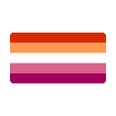 Flag with horizontal stripes in shades of red, orange, white, pink, and dark purple.