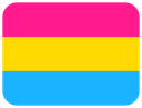 A rectangular flag with horizontal stripes of pink on top, yellow in the middle, and blue on the bottom.
