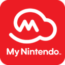 Nintendo logo in black text on a solid red square background.