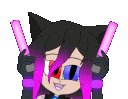 A cat-girl character with heterochromatic eyes waves glowing pink light sticks back and forth in a rhythmic dance.
