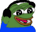 Pepe the Frog wearing black headphones and smiling while listening to music.