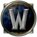 A silver letter W centered inside a circular metallic frame with a dark blue textured background.