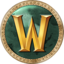 A metallic gold letter W centered inside a dark blue circular frame with gold accents.