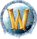 A golden letter W centered inside a circular frame made of ice and snow.
