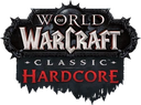 Logo text reading World Warcraft Classic Hardcore in white and red lettering against a dark background.